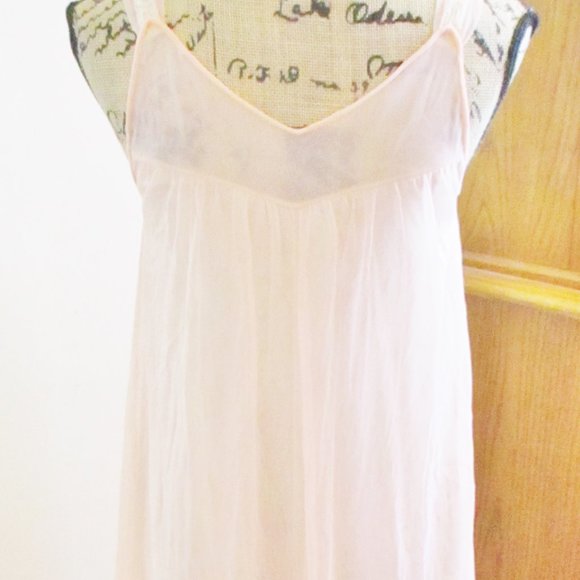 Vintage Kayser Women's Chiffon Short Negligee Nightgown, Peach, Cream Lace, P - Picture 6 of 12